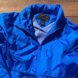 Vintage 80s 90s Eddie Bauer bright blue hooded packable windbreaker jacket Sz M